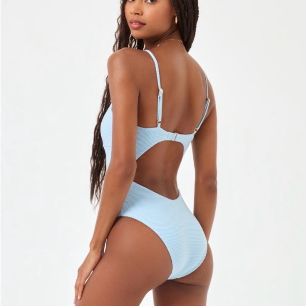 l*space Pale Blue Ribbed One-Piece Cut Out Swimsuit